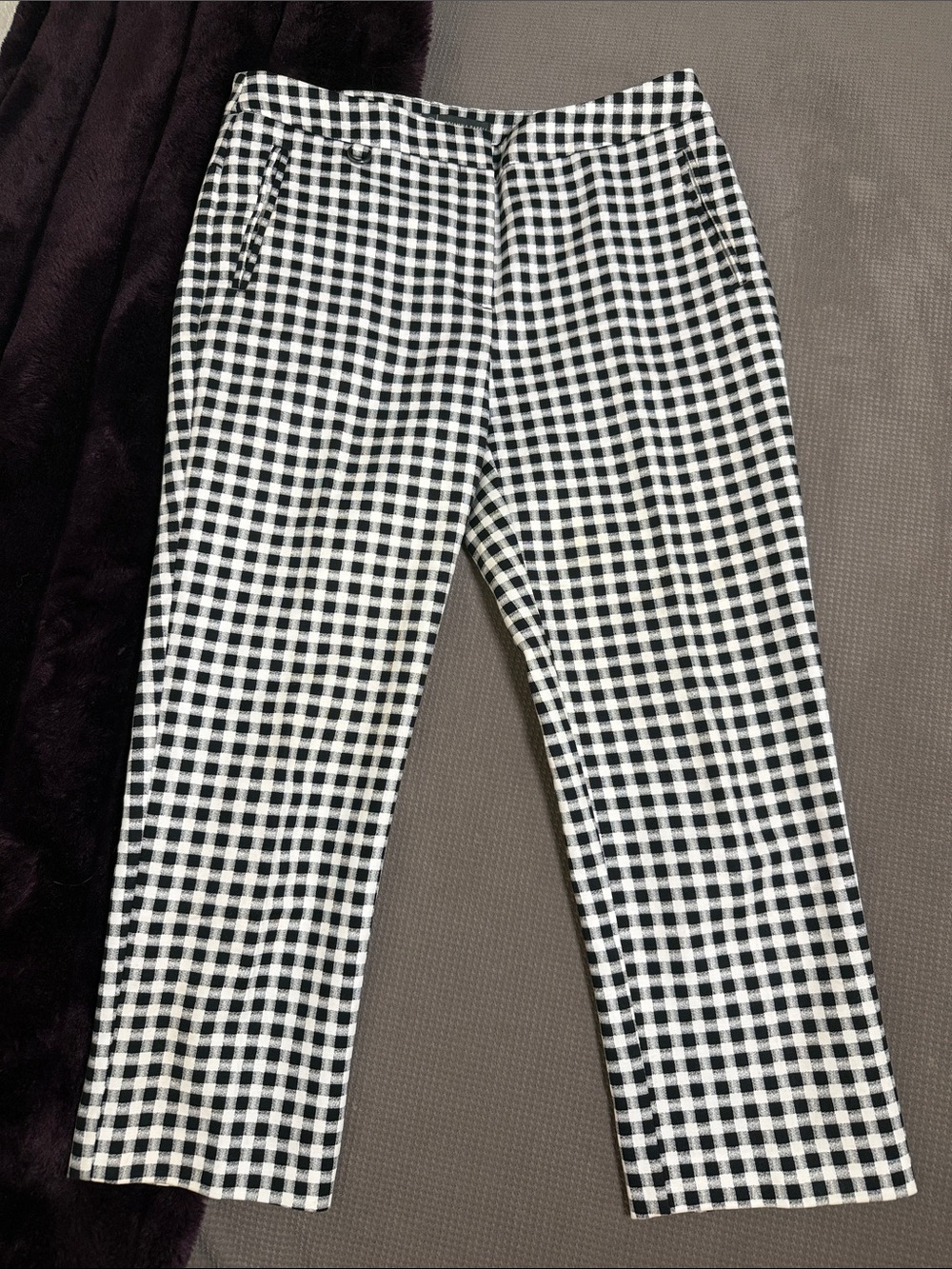 Adrianna Papell Gingham Check Ankle Pants Black White Size 6
